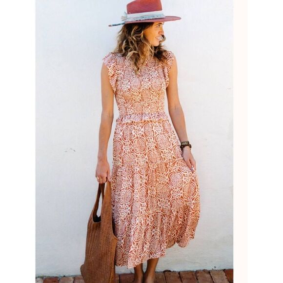 Perrywalker Molly Silk Smoked bodice   Maxi Dress  S:1 - Picture 1 of 12